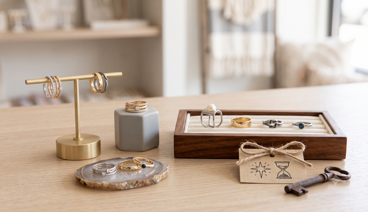 a limited edition collection of fashion rings on display