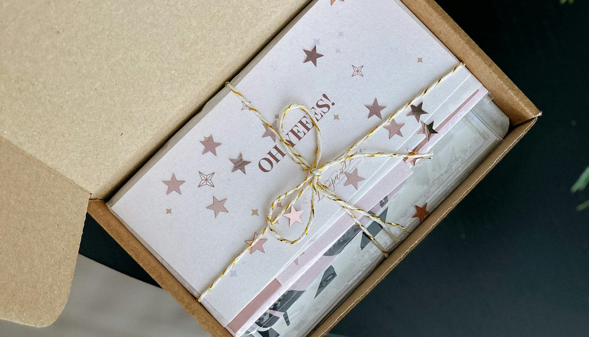 box with jewelry gift cards inside