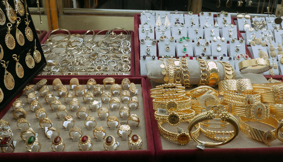 fashion rings and other fashion jewelry on display