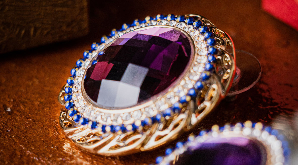 selective focus of amethyst earrings