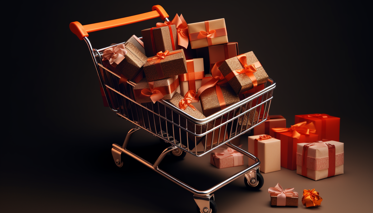 small shopping cart filled with ring boxes