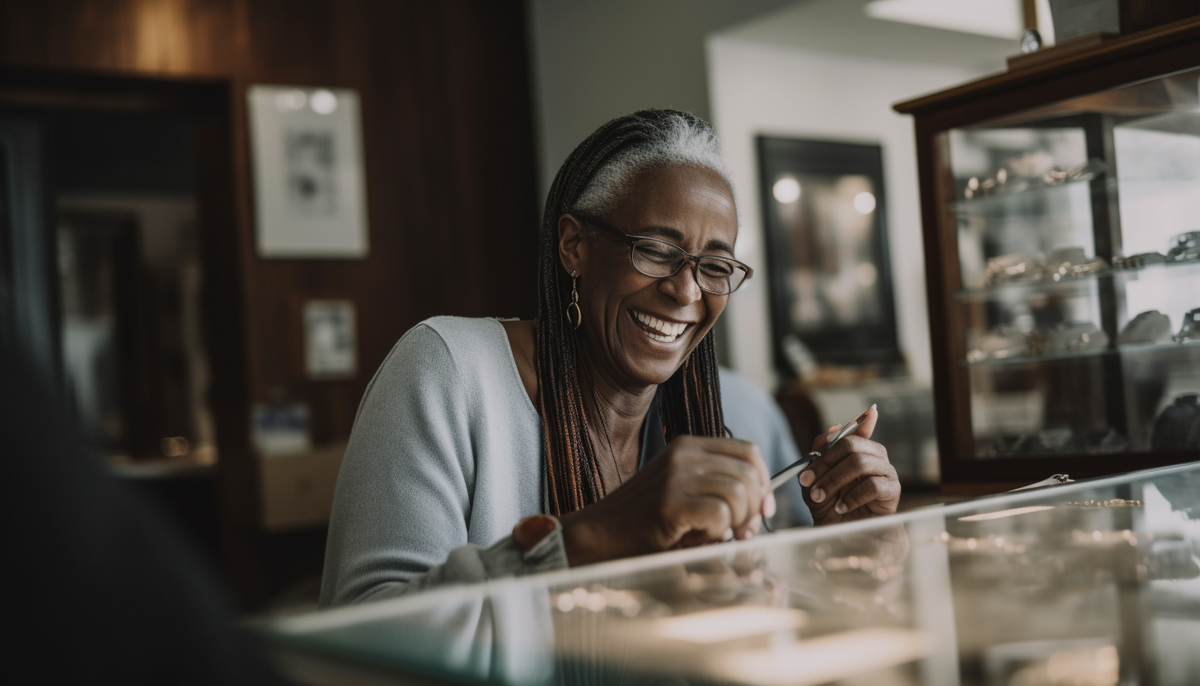 smiling jewelry shop customer
