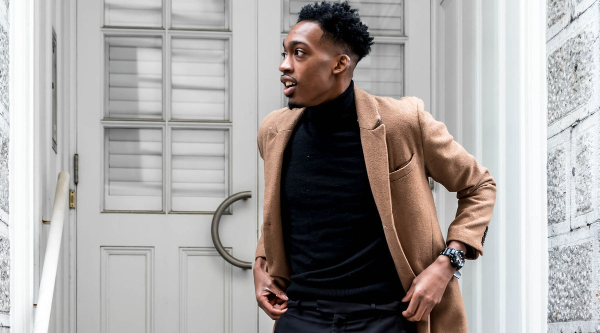 man wearing smart casual attire in a hurry