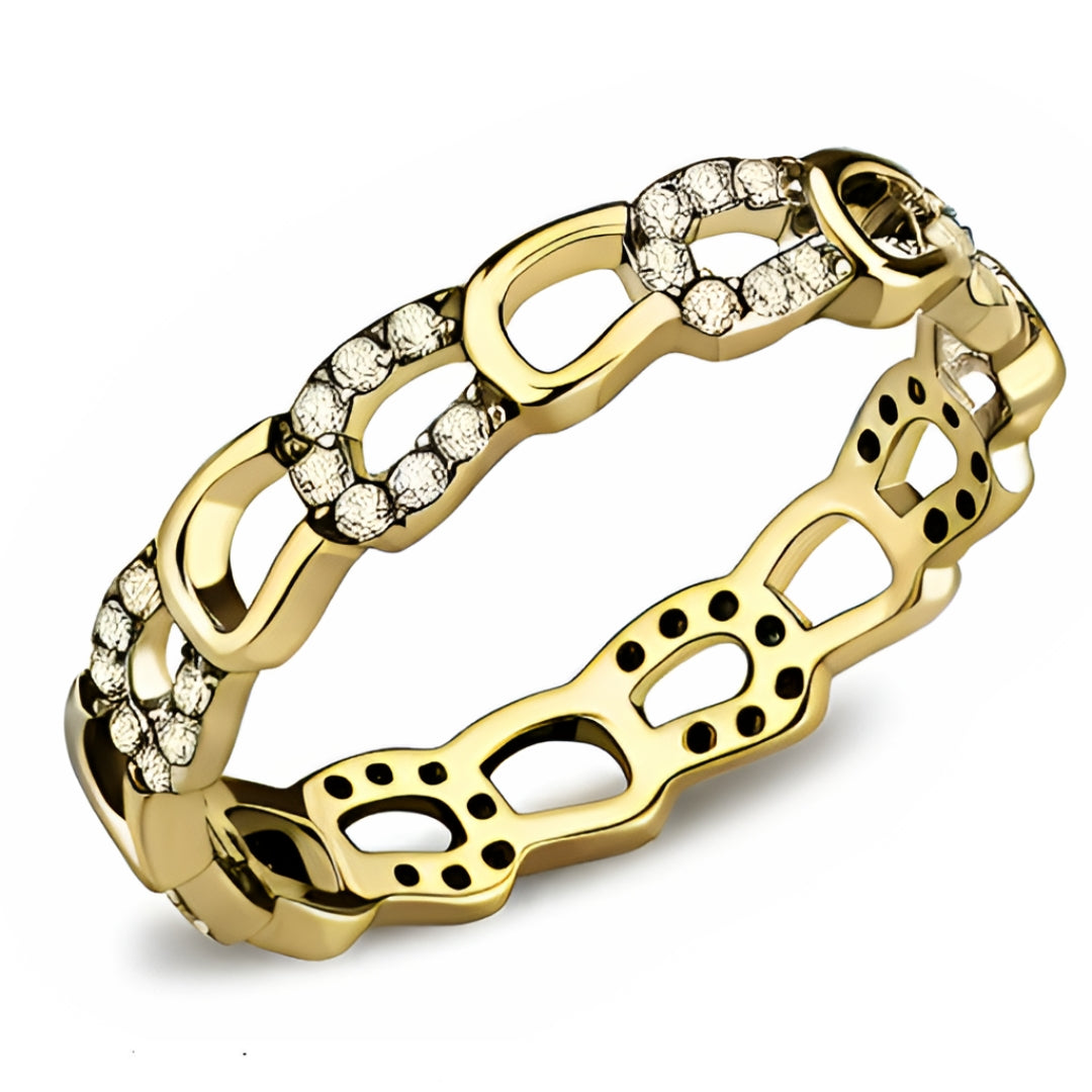 CJ111G Wholesale Women&#39;s Gold Stainless Steel AAA Grade Clear Cubic Zirconia Eternal Horseshoe Minimal Ring