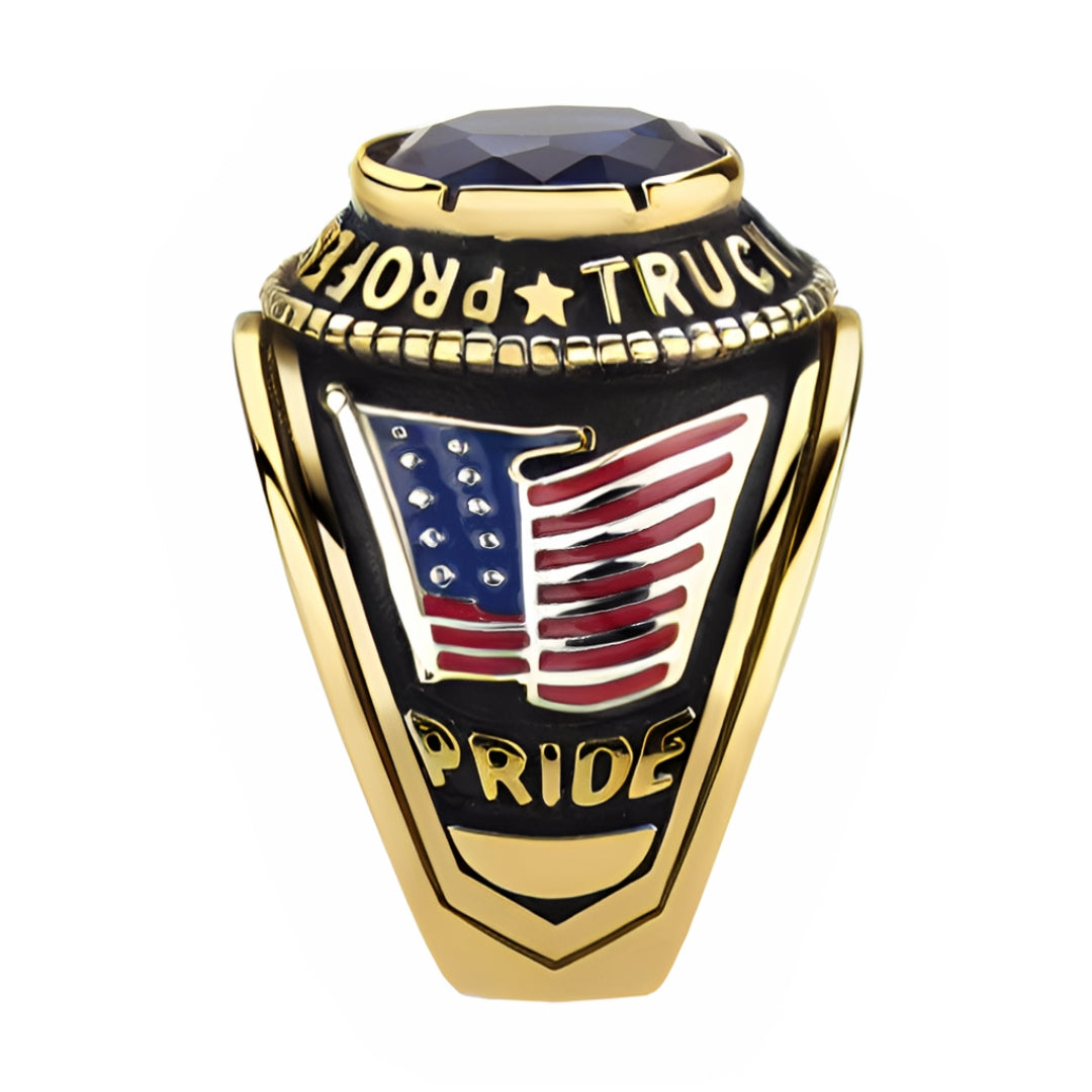 CJ30320G Wholesale Men's Gold Stainless Steel Montana Blue Stone Professional Truck Driver Ring