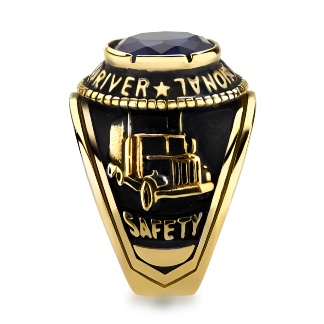 CJ30320G Wholesale Men's Gold Stainless Steel Montana Blue Stone Professional Truck Driver Ring