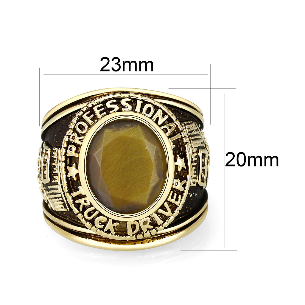 CJM021 Wholesale Men's Ion Gold Plated Brass with Tiger Eye Stone Truck Driver Ring
