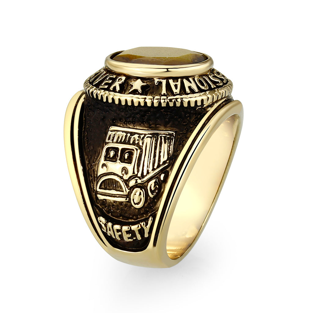 CJM021 Wholesale Men's Ion Gold Plated Brass with Tiger Eye Stone Truck Driver Ring