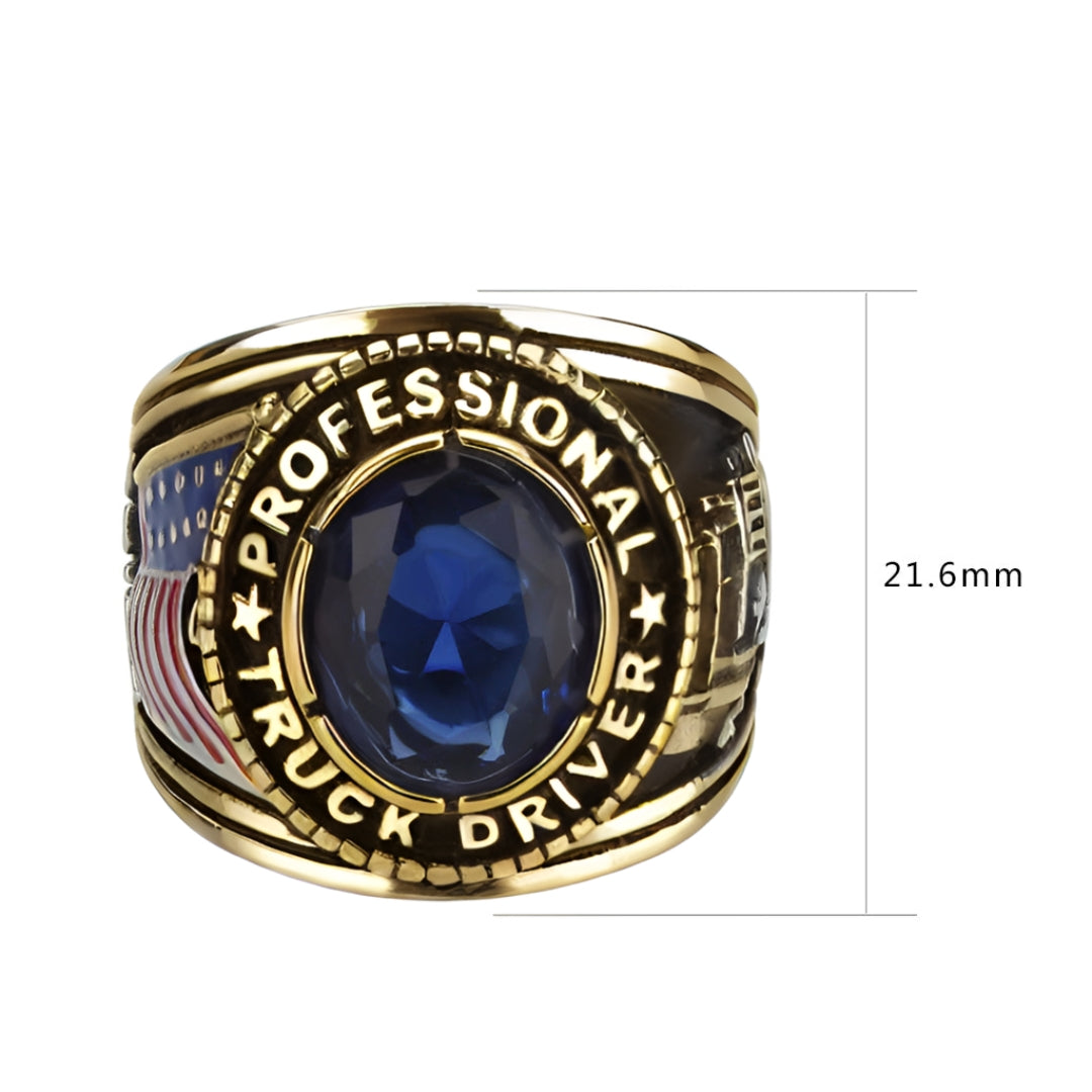 CJ30320G Wholesale Men&#39;s Gold Stainless Steel Montana Blue Stone Professional Truck Driver Ring