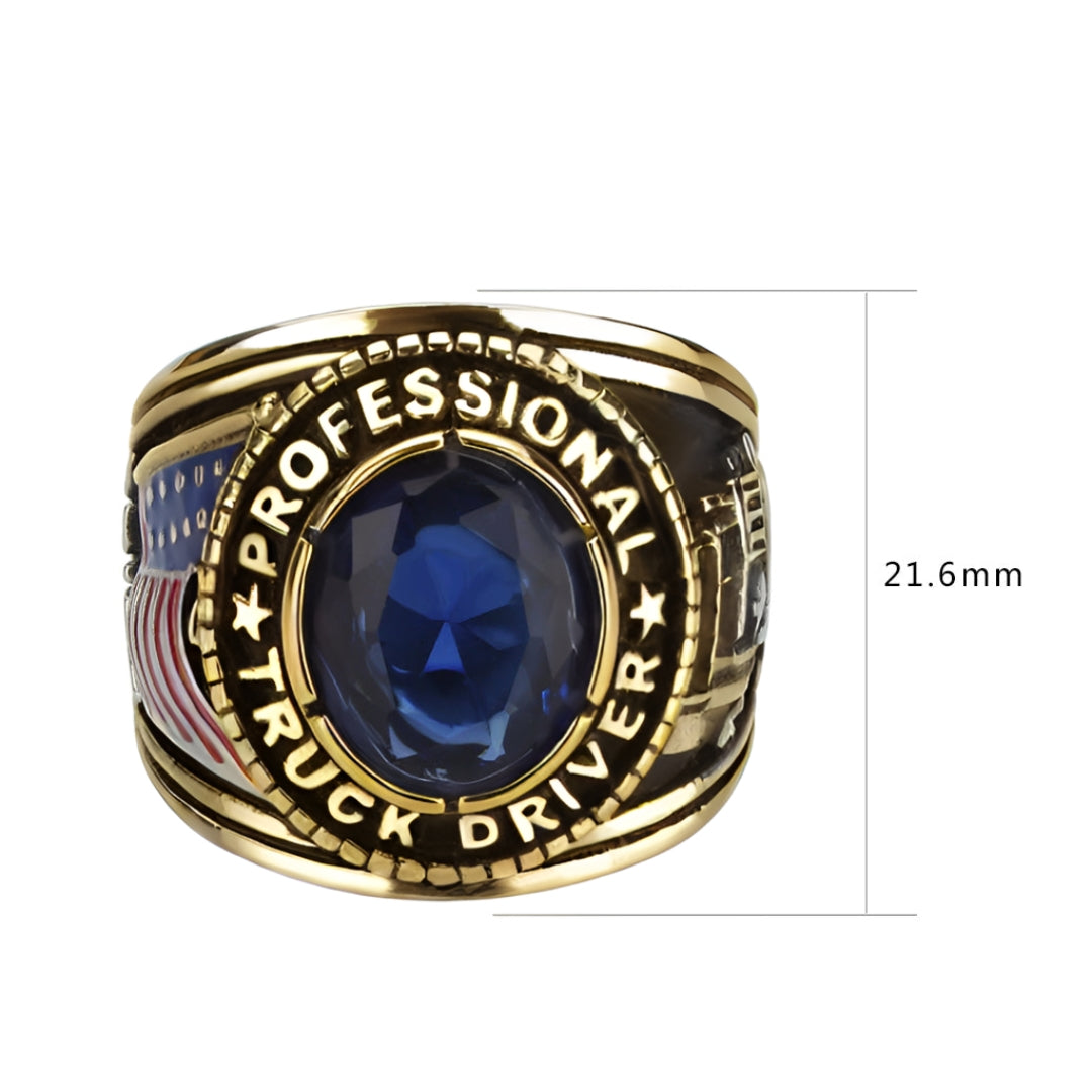 CJ30320G Wholesale Men's Gold Stainless Steel Montana Blue Stone Professional Truck Driver Ring