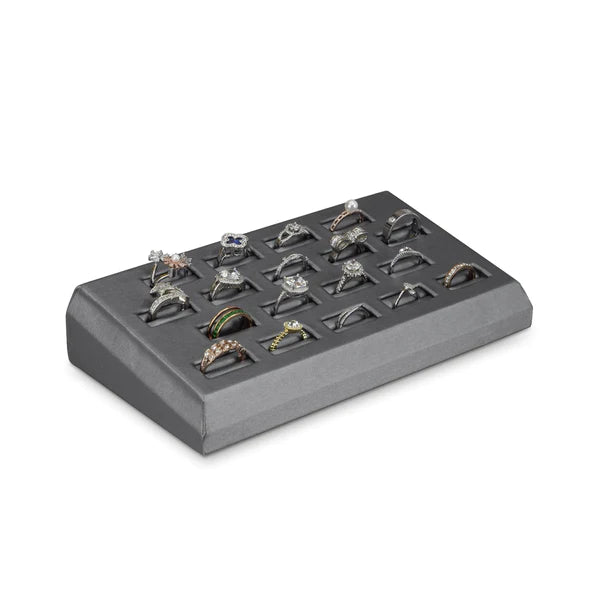 Steel Gray Faux Leather 18 Ring Display (Set of 2)