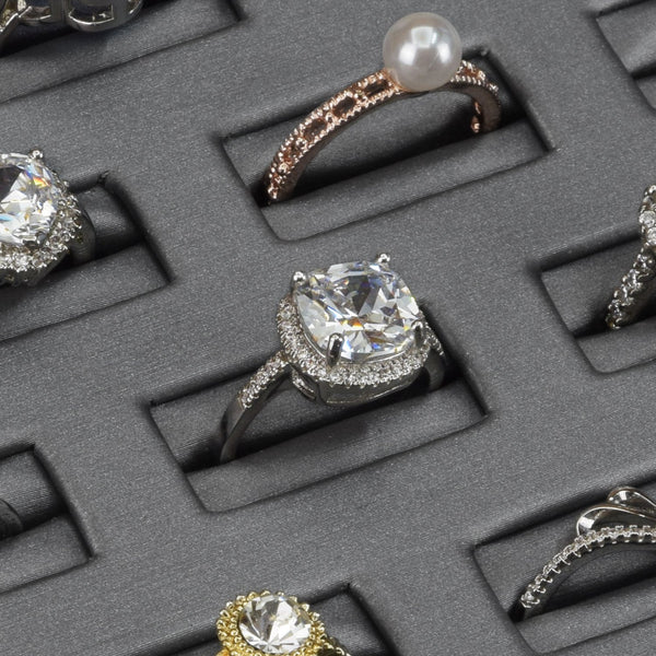 Steel Gray Faux Leather 18 Ring Display (Set of 2)