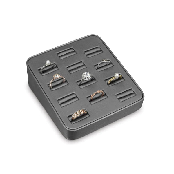 Steel Gray Faux Leather 12 Ring Display (Set of 2)