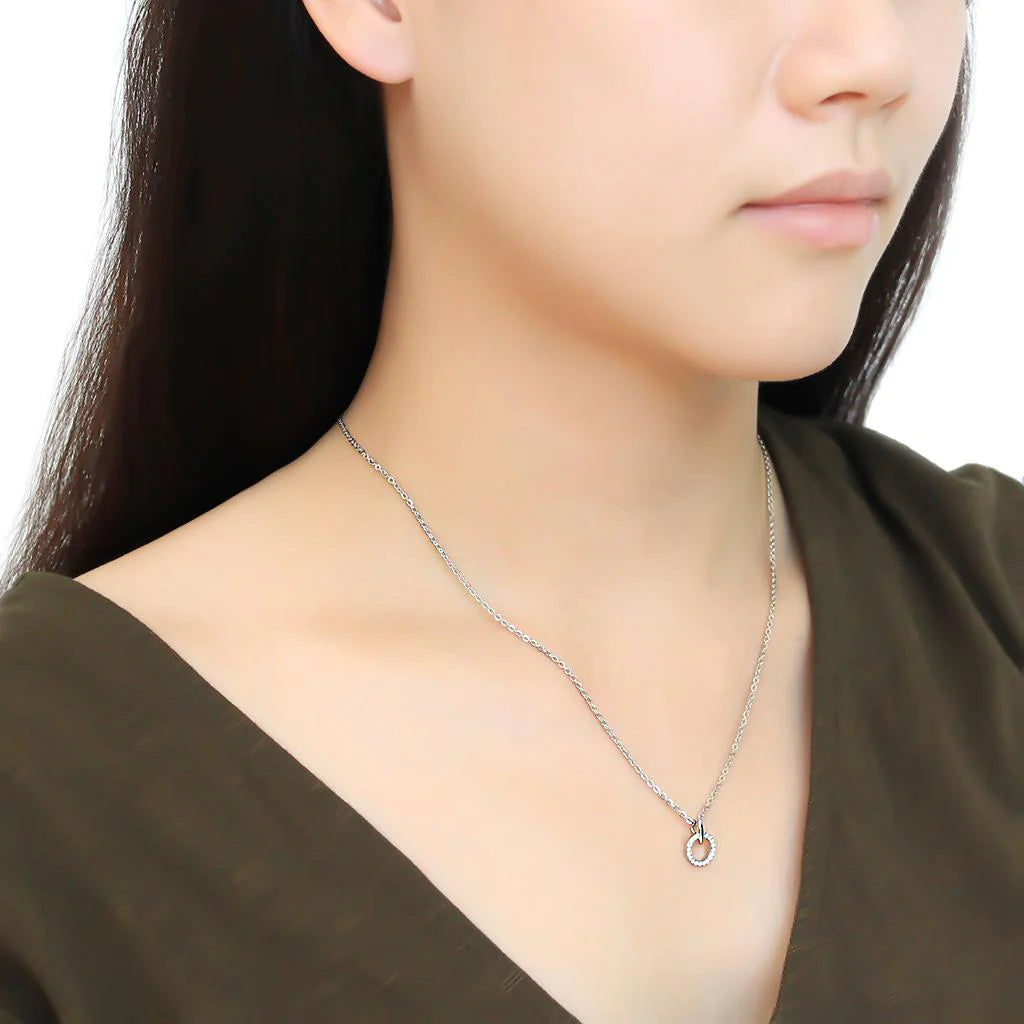 CJ091 Wholesale Women's Stainless Steel Clear AAA Grade CZ Round Necklace
