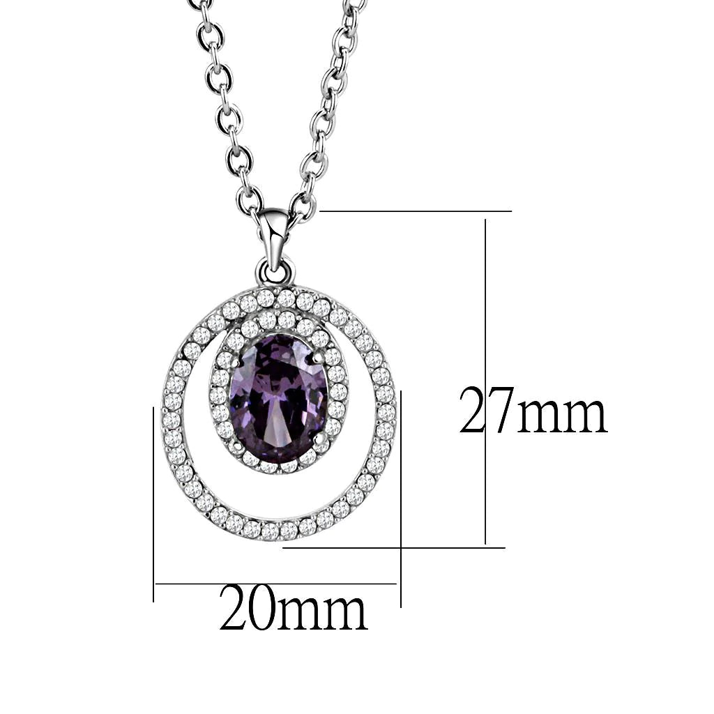 CJ300 Wholesale Women's Stainless Steel Amethyst AAA Grade CZ Necklace