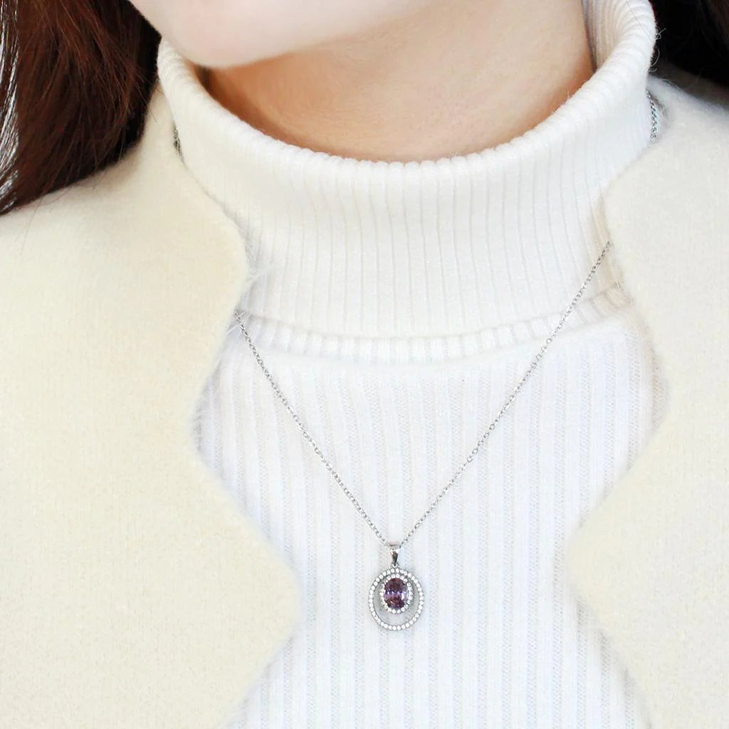 CJ300 Wholesale Women's Stainless Steel Amethyst AAA Grade CZ Necklace