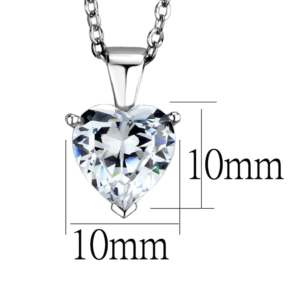 CJ889 Wholesale Women's Sterling Silver Clear Heart Chain Necklace