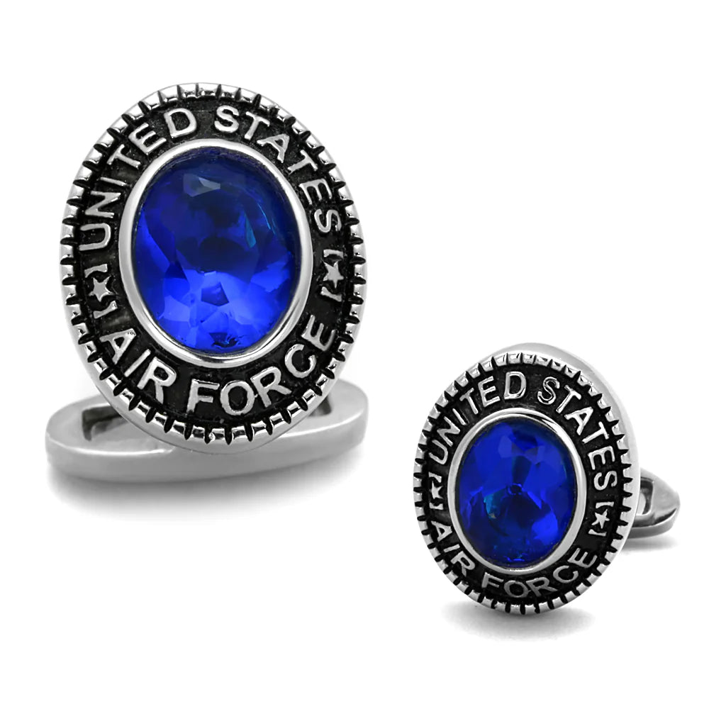 CJ1648 Wholesale Stainless Steel High polished with Synthetic Glass in Montana Blue U.S. Air Force Military Cufflinks