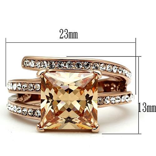 CJ1665 IP Rose Gold Stainless Steel Champagne CZ Cocktail Ring