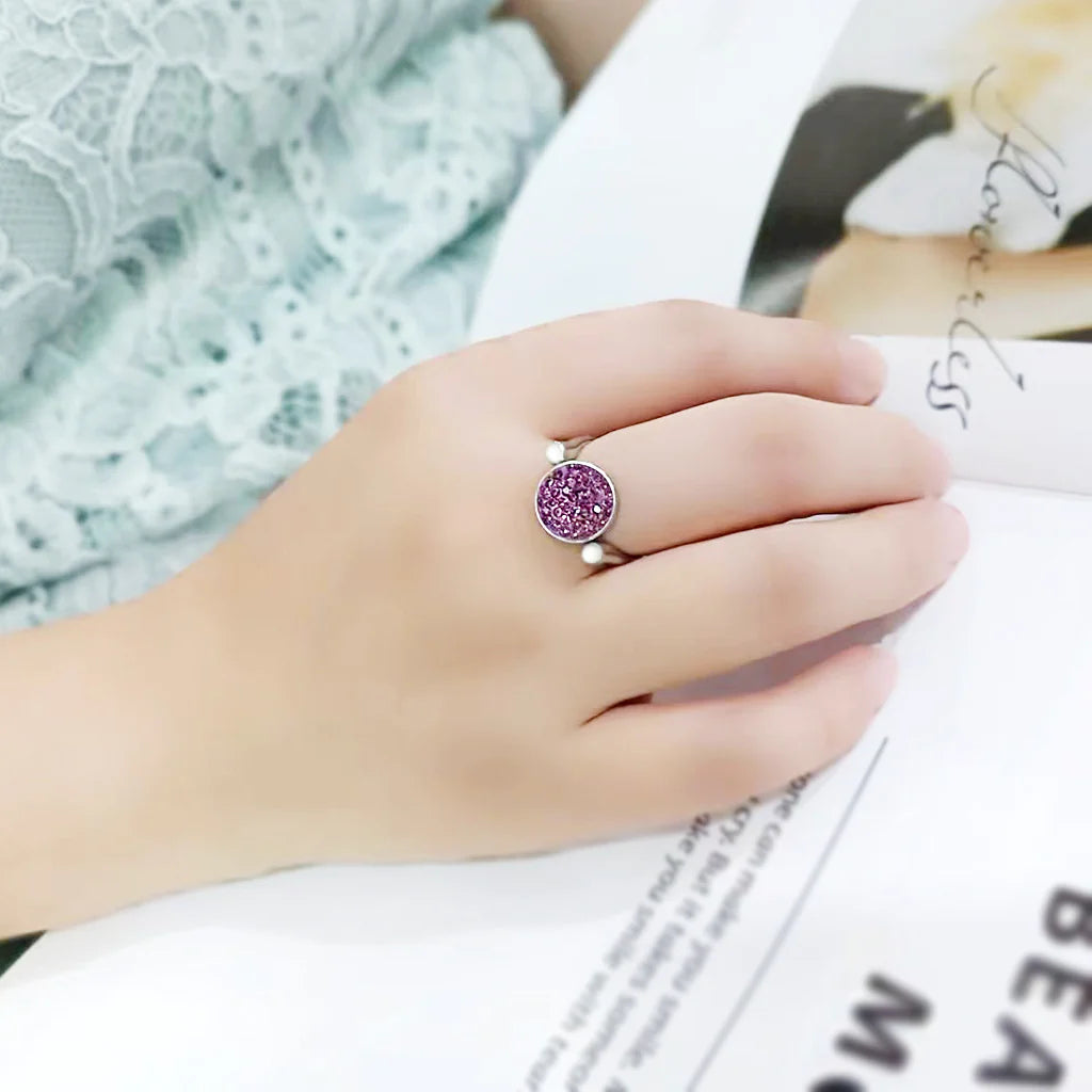CJ385402 Wholesale Women&#39;s Stainless Steel Top Grade Crystal Round Amethyst Ring