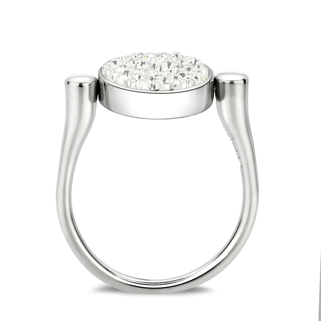 CJ385404 Wholesale Women&#39;s Stainless Steel Top Grade Crystal Round Clear Ring