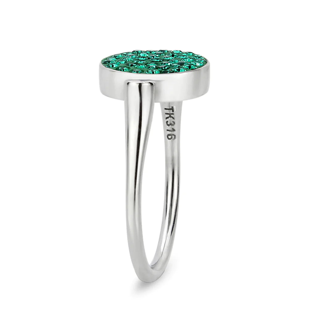 CJ385405 Wholesale Women's Stainless Steel Top Grade Crystal Round Emerald Ring