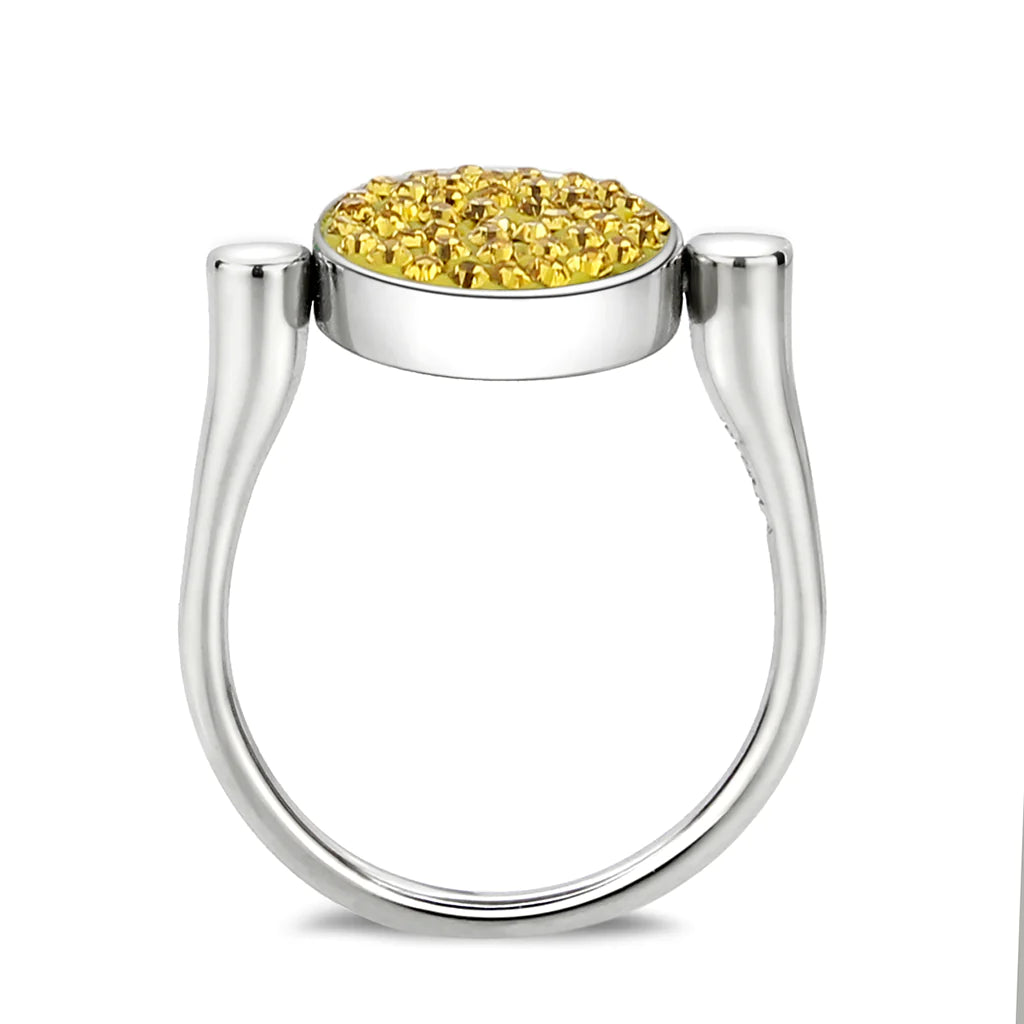 CJ385411 Wholesale Women's Stainless Steel Top Grade Crystal Round Topaz Ring