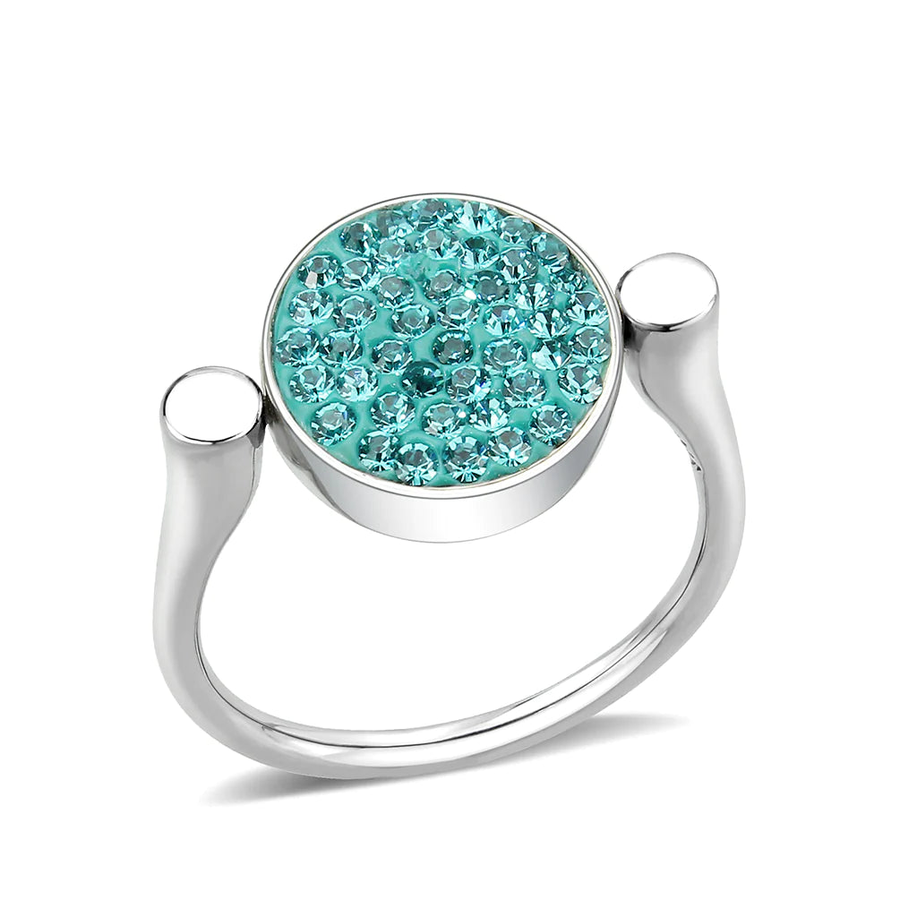 CJ385412 Wholesale Women&#39;s Stainless Steel Top Grade Crystal Round Blue Zircon Ring