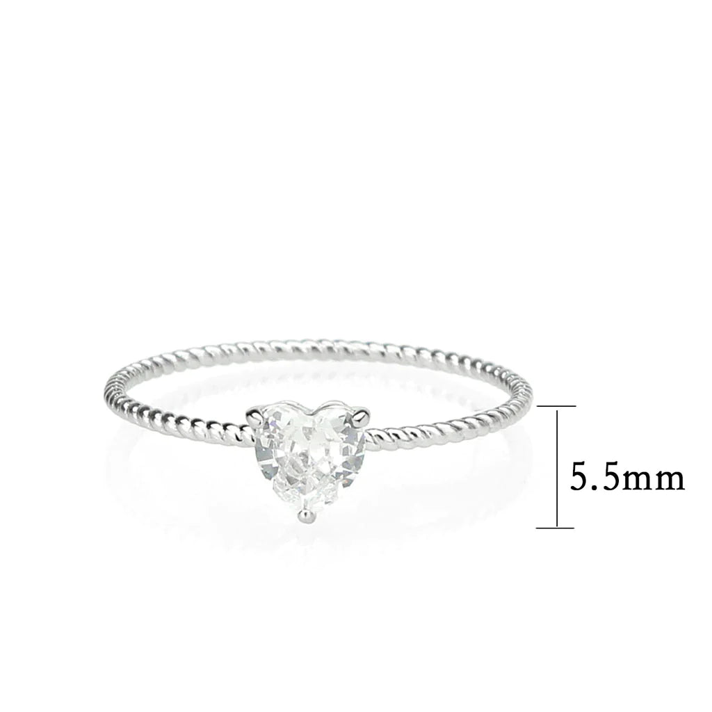 CJ3859 Wholesale Women&#39;s Stainless Steel AAA Grade CZ Clear Heart Ring
