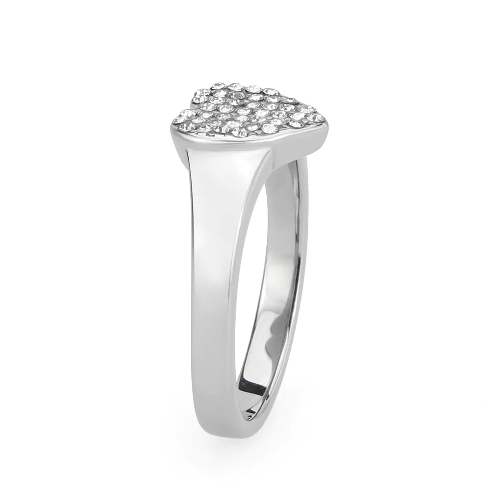 CJ3872 Wholesale Women&#39;s Stainless Steel Clear AAA Grade CZ Heart Ring