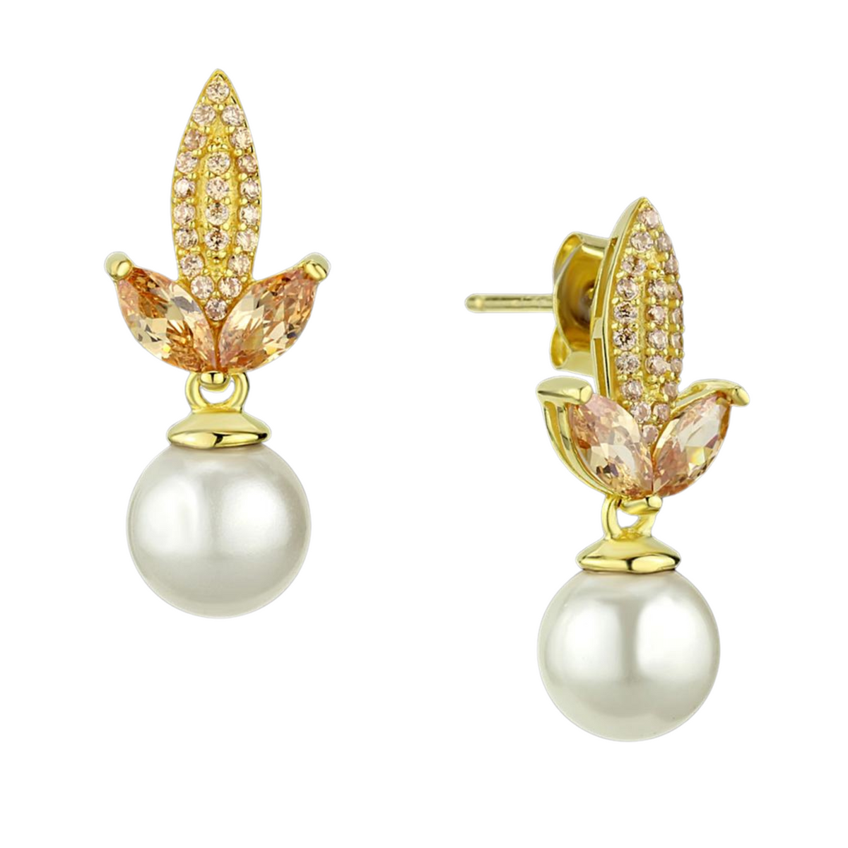 CJ298 Wholesale Women's Gold 925 Sterling Silver with Synthetic Pearl in White Stud Earrings