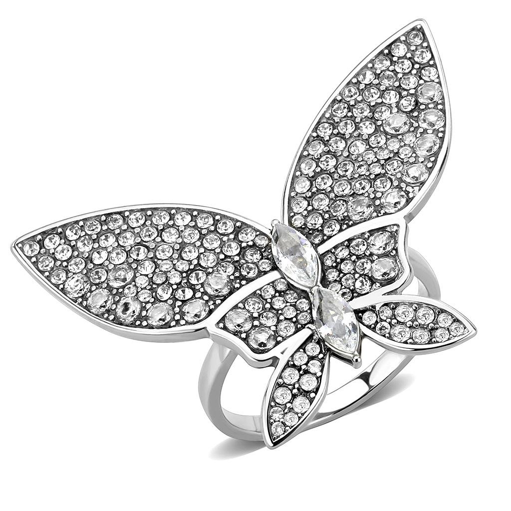 CJ365 Wholesale Women's Stainless Steel with Clear AAA Grade CZ Butterfly Ring