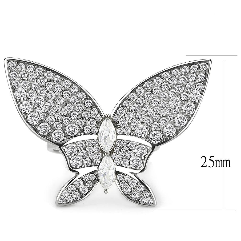CJ365 Wholesale Women's Stainless Steel with Clear AAA Grade CZ Butterfly Ring
