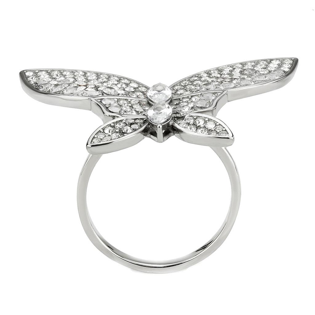 CJ365 Wholesale Women's Stainless Steel with Clear AAA Grade CZ Butterfly Ring