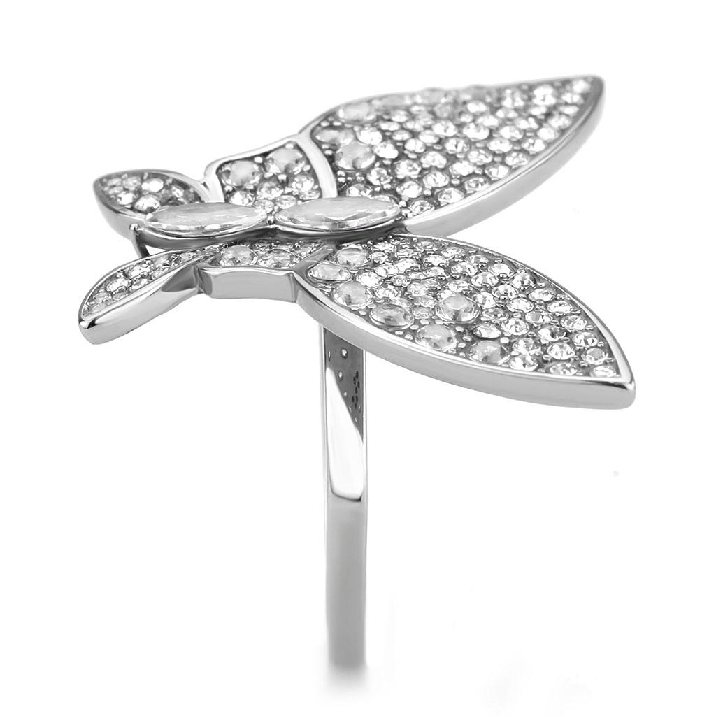 CJ365 Wholesale Women's Stainless Steel with Clear AAA Grade CZ Butterfly Ring