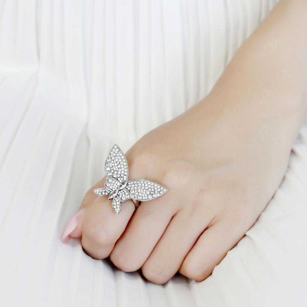CJ365 Wholesale Women's Stainless Steel with Clear AAA Grade CZ Butterfly Ring