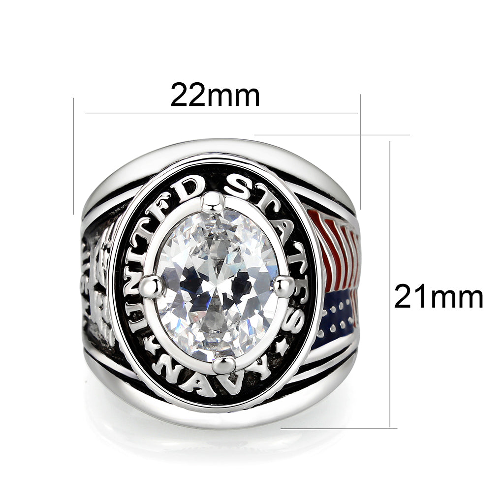 CJM028 Wholesale Men's Rhodium Plated Brass with Clear CZ United States Navy Ring