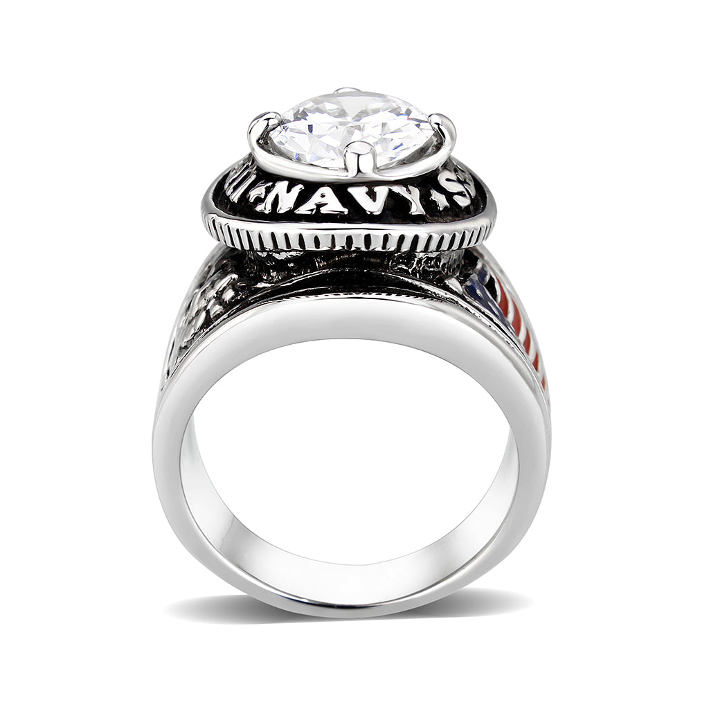 CJM028 Wholesale Men's Rhodium Plated Brass with Clear CZ United States Navy Ring