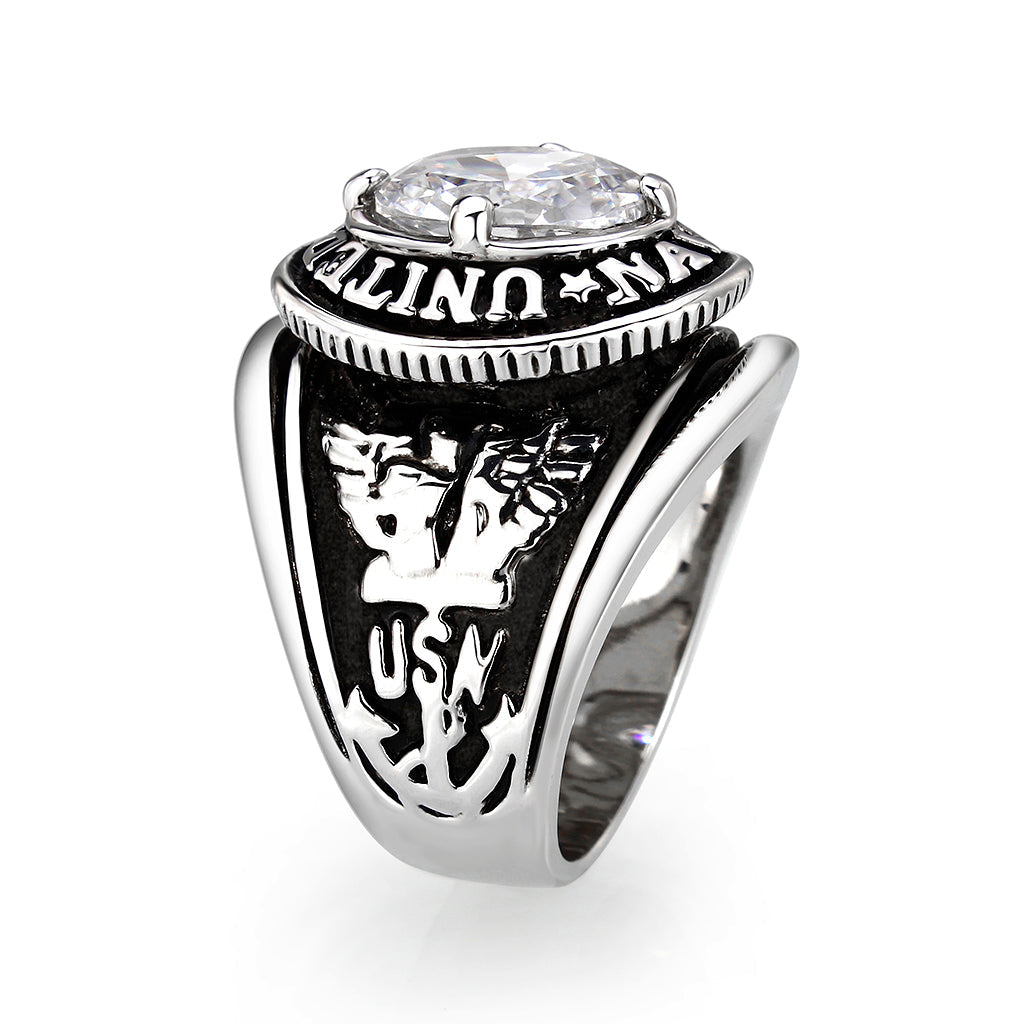 CJM028 Wholesale Men's Rhodium Plated Brass with Clear CZ United States Navy Ring