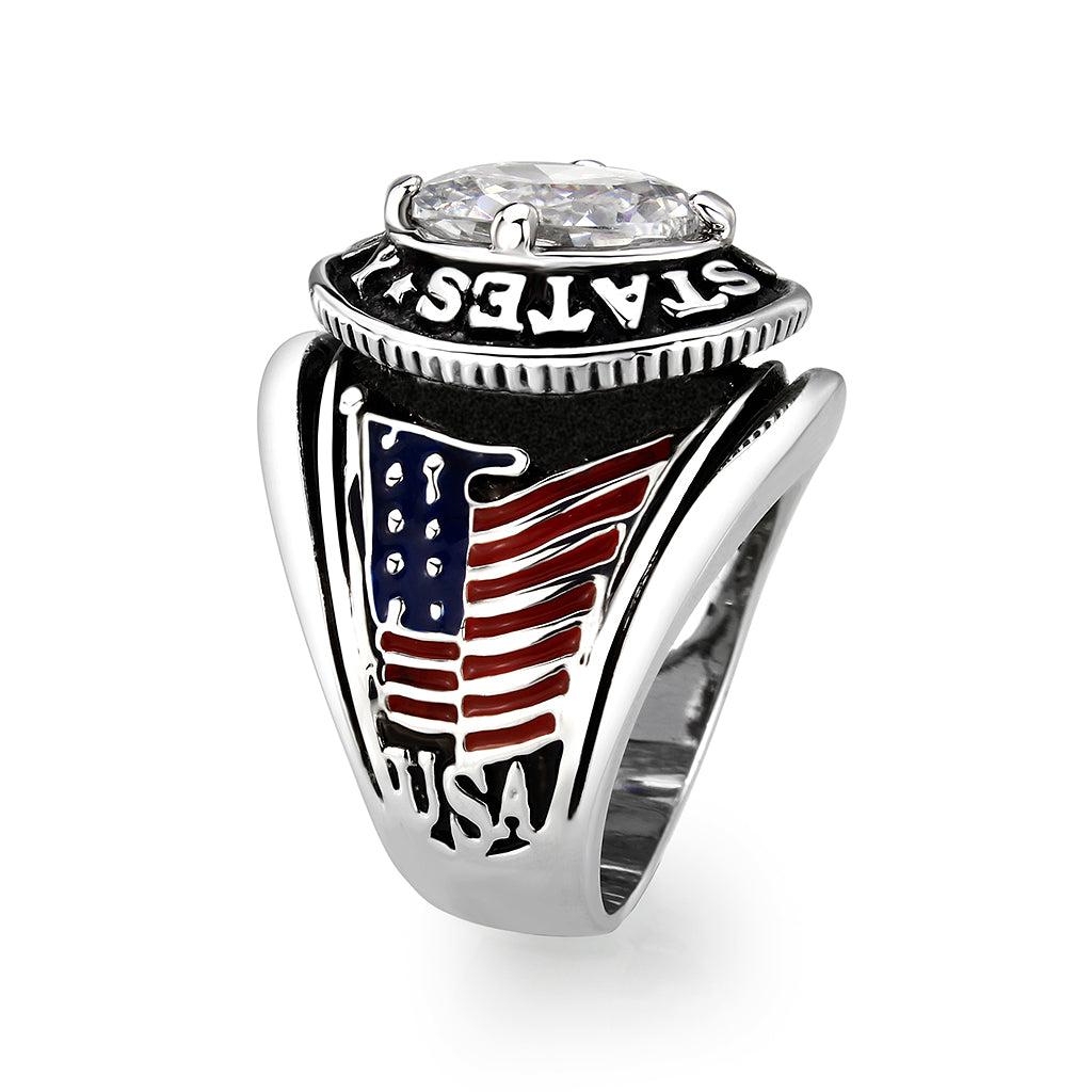 CJM028 Wholesale Men's Rhodium Plated Brass with Clear CZ United States Navy Ring
