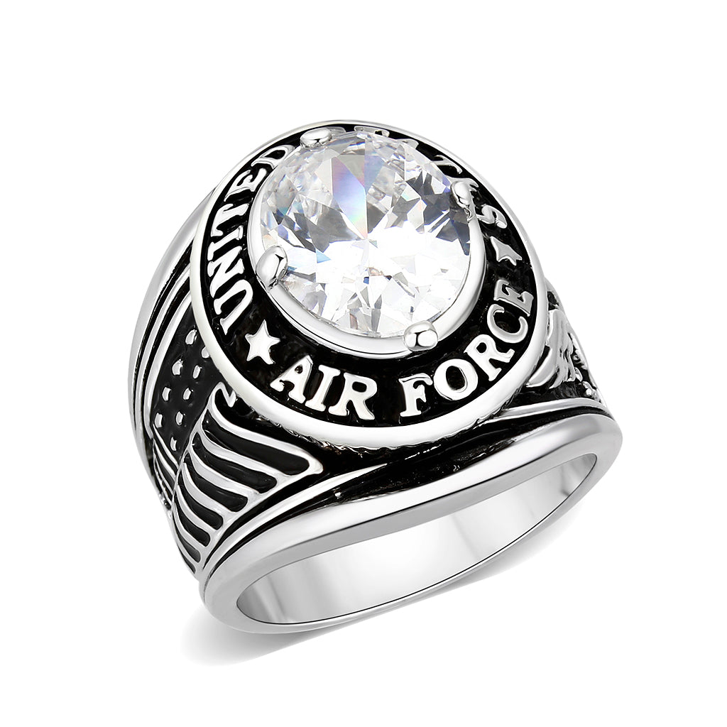CJM030 Wholesale Men's Rhodium Plated Brass with Clear CZ United States Air Force Ring