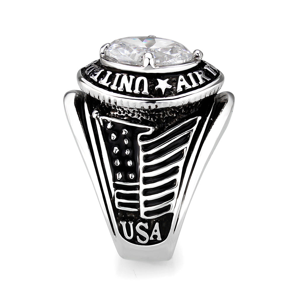 CJM030 Wholesale Men's Rhodium Plated Brass with Clear CZ United States Air Force Ring