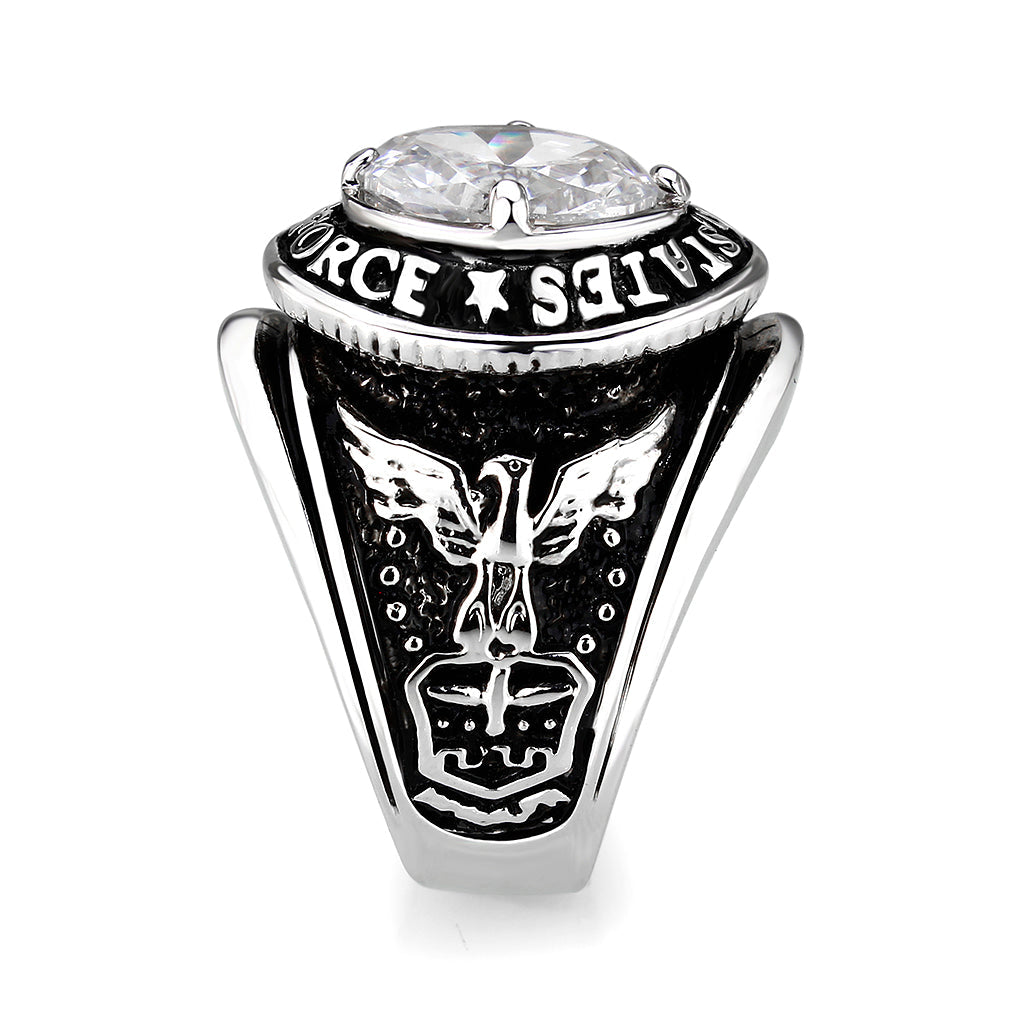 CJM030 Wholesale Men's Rhodium Plated Brass with Clear CZ United States Air Force Ring