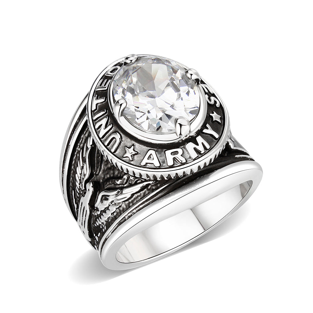 CJM035 Wholesale Men's Rhodium Plated Brass with CZ Clear United States Army Ring