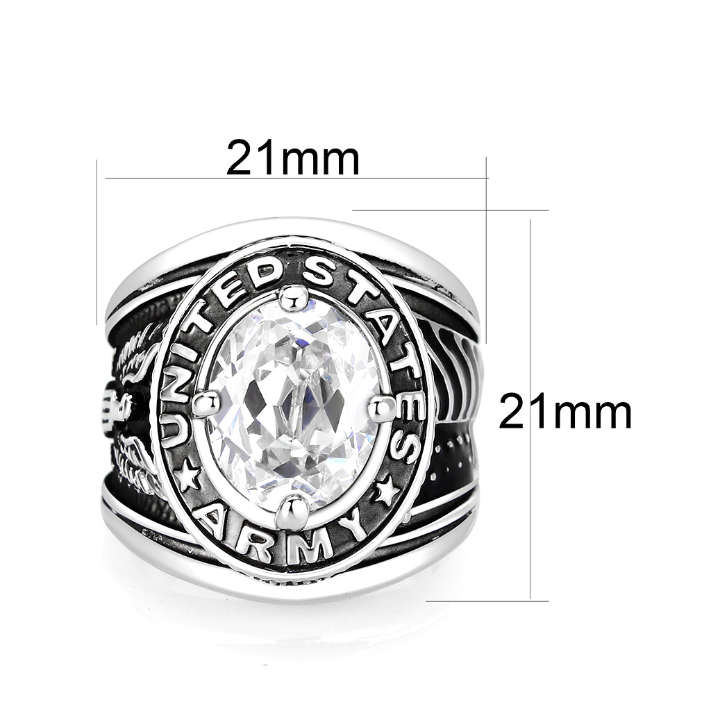 CJM035 Wholesale Men's Rhodium Plated Brass with CZ Clear United States Army Ring