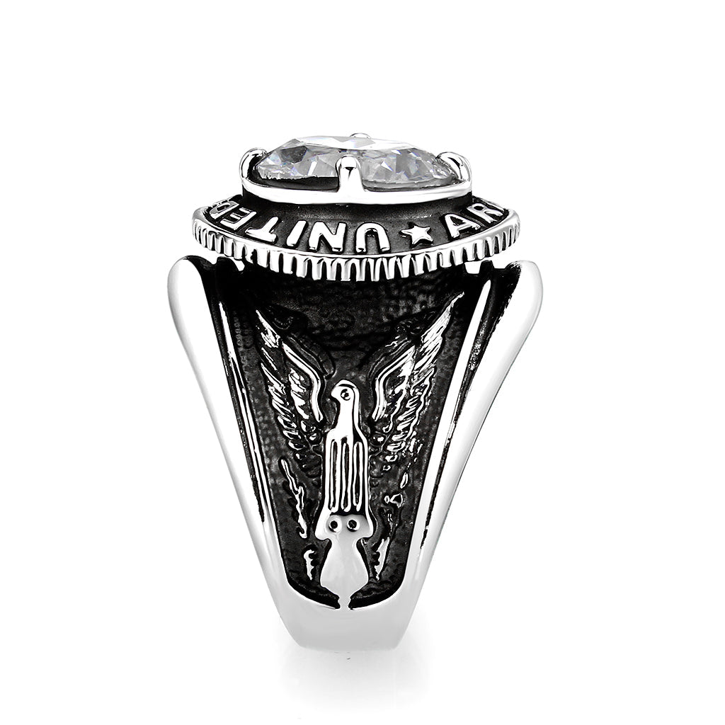 CJM035 Wholesale Men's Rhodium Plated Brass with CZ Clear United States Army Ring