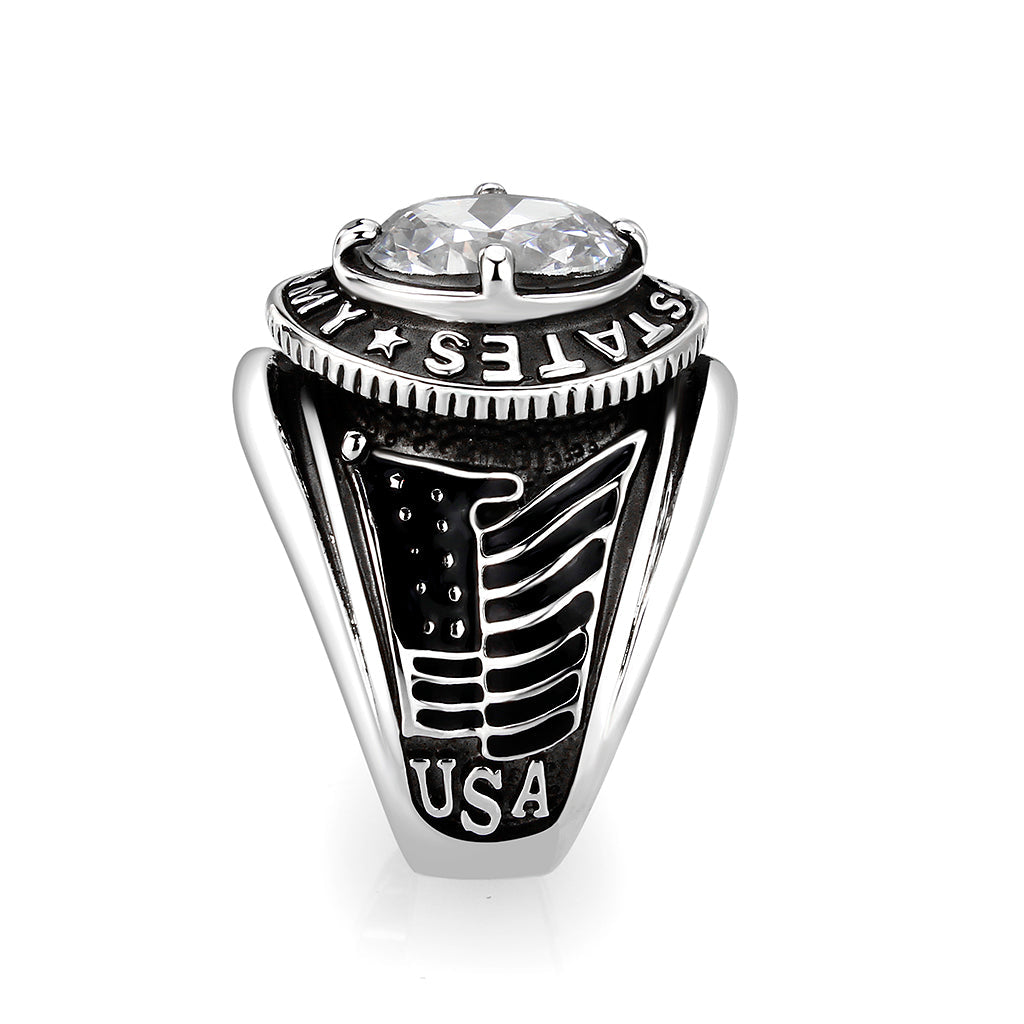 CJM035 Wholesale Men's Rhodium Plated Brass with CZ Clear United States Army Ring