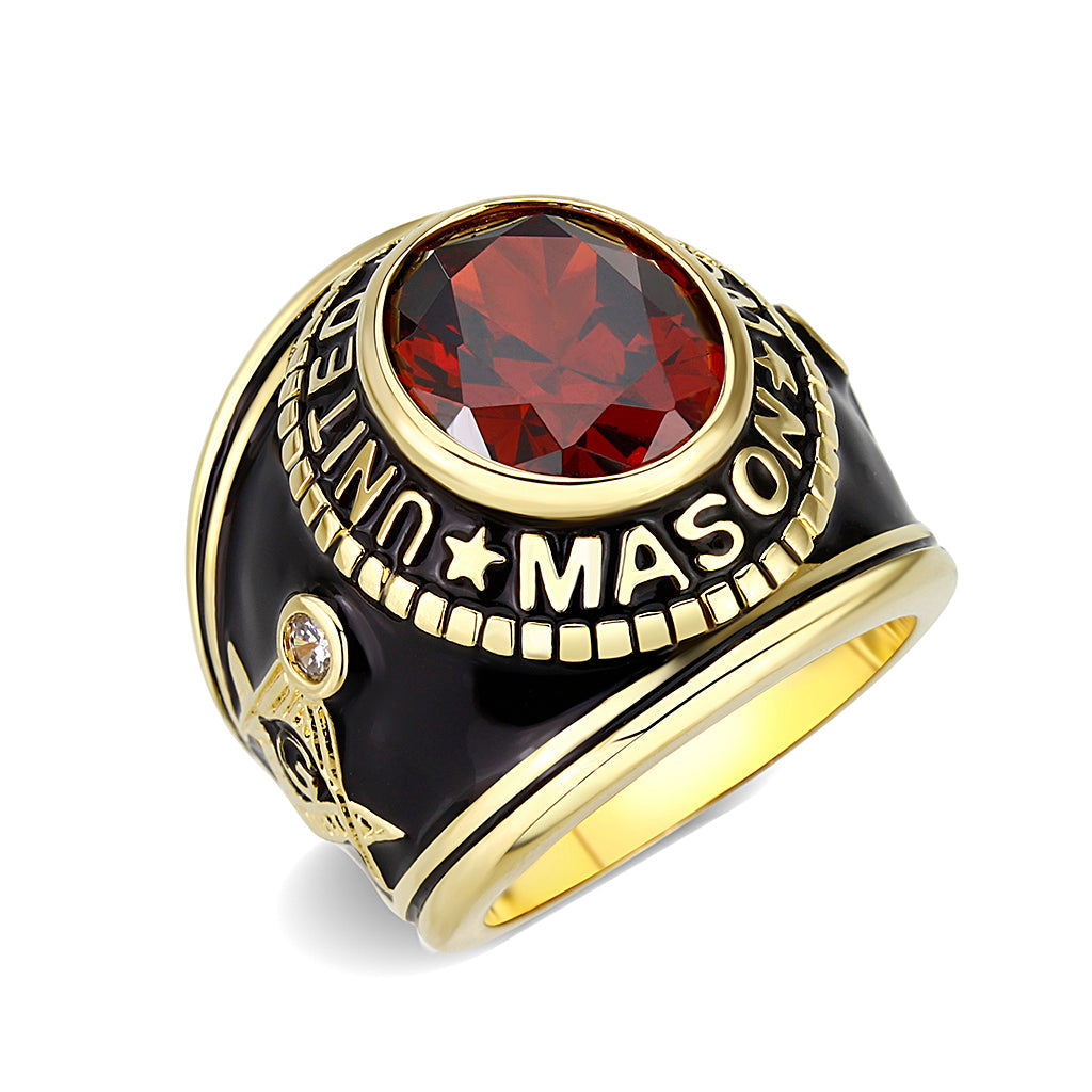 CJM064 Wholesale Unisex IP Gold Brass with Synthetic Glass In Siam Color Masonic Ring