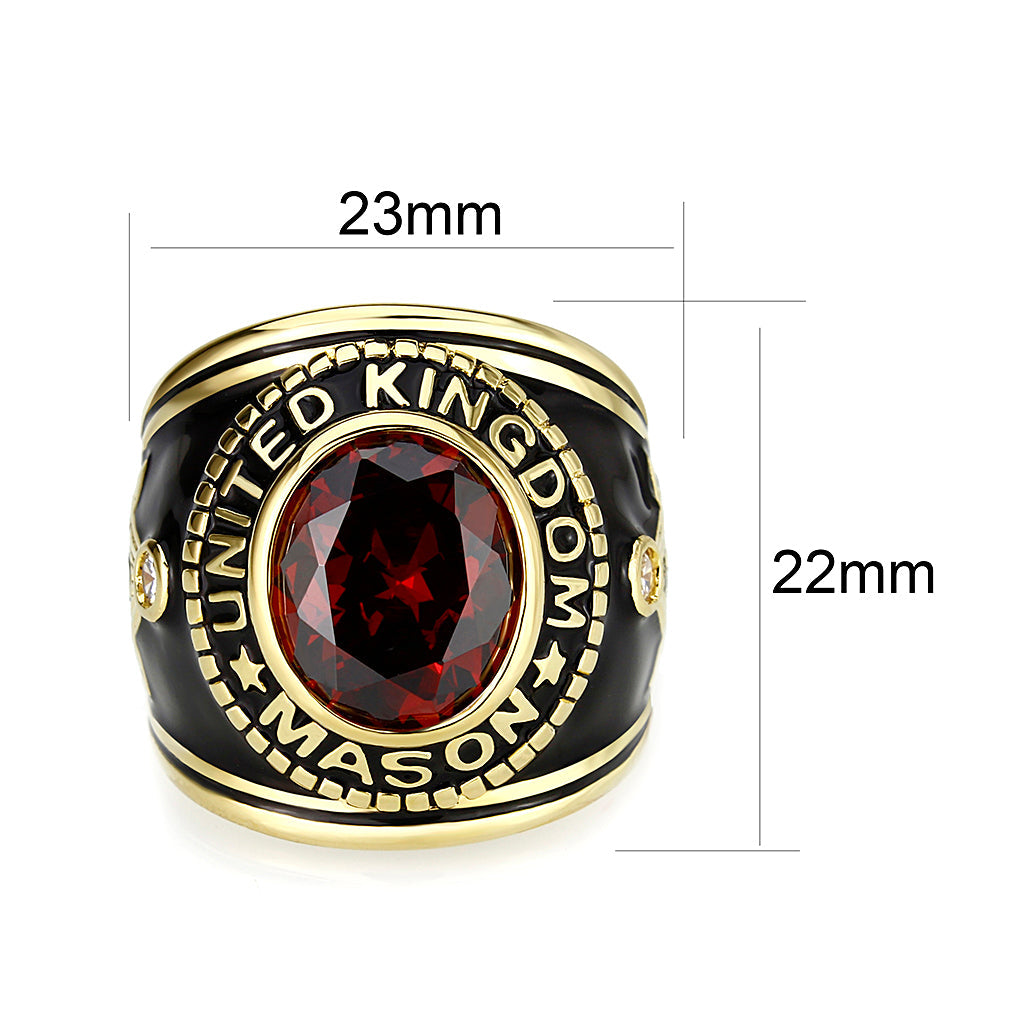 CJM064 Wholesale Unisex IP Gold Brass with Synthetic Glass In Siam Color Masonic Ring