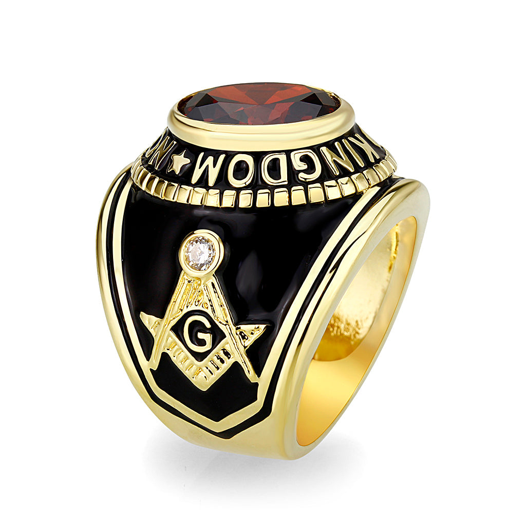 CJM064 Wholesale Unisex IP Gold Brass with Synthetic Glass In Siam Color Masonic Ring